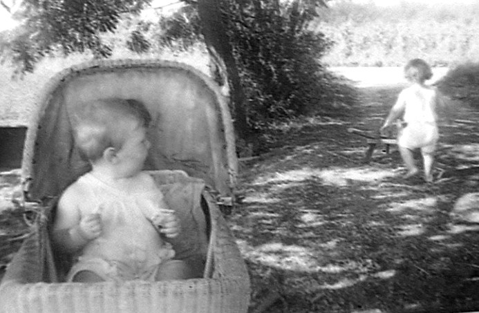 Frank Vautier in baby buggy