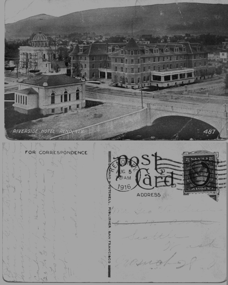 To Mr George J. Vautier from GG. Riverside Hotel, Reno, Nevada. Aug 5, 1916.