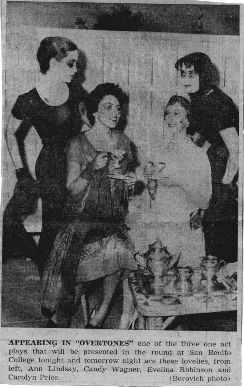: Freelance article, Photo of Evelina Robinson in play "Overtones" at SAN BENITO COLLEGE