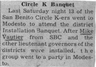 SAN BENITO COLLEGE article from Rambler, Circle K Banquet, Michael Vautier attends