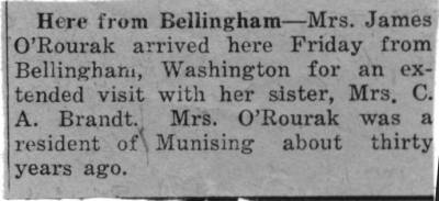 Mrs. James O'Rouark visiting Munising Michigan.