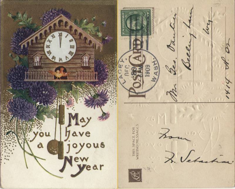 Happy New Year (1910)  From Fr. Sabastian at SMC to George Vautier in   Bellingham  , posted Dec. 30, 1909.