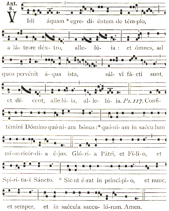 The Vidi Aquam is a gregorian antiphon sung from Easter to Penticost